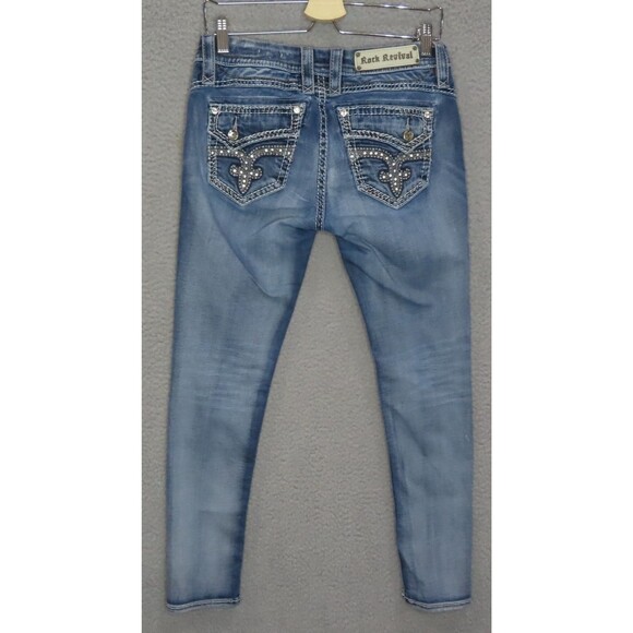 Rock Revival Barby Jeans 28 Blue Embellished Flap Pockets Ankle Skinny Denim - Picture 3 of 16